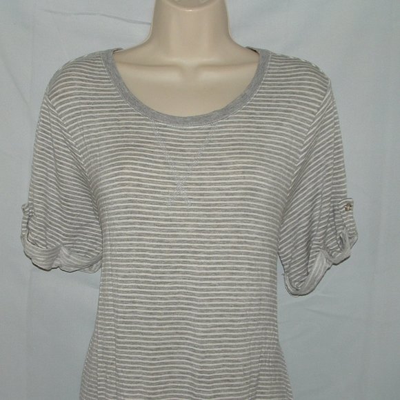 LIKE NEW Gray Striped Pink Dip Dye Sz Medium Soft Stretchy Comfy Athletic Dress - Picture 2 of 4